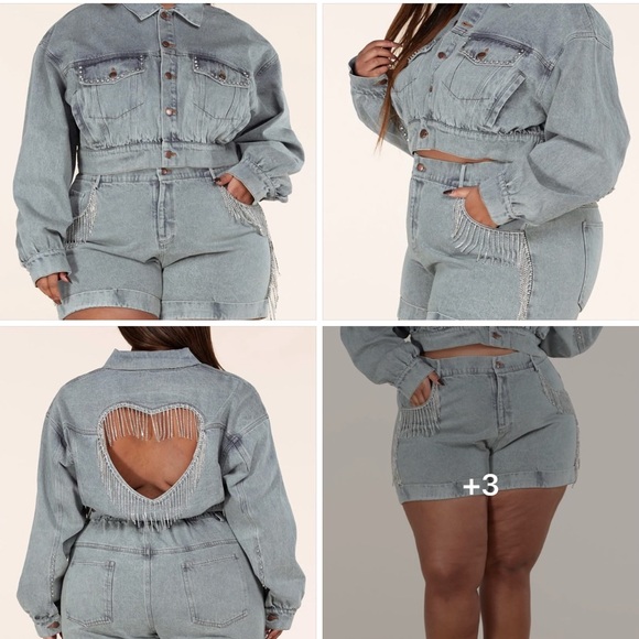 L'ATISTE Pants - L'ATISTE DenimJean Short Set with embalishments